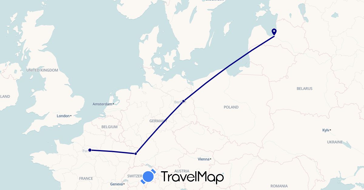 TravelMap itinerary: driving in Germany, France, Latvia (Europe)